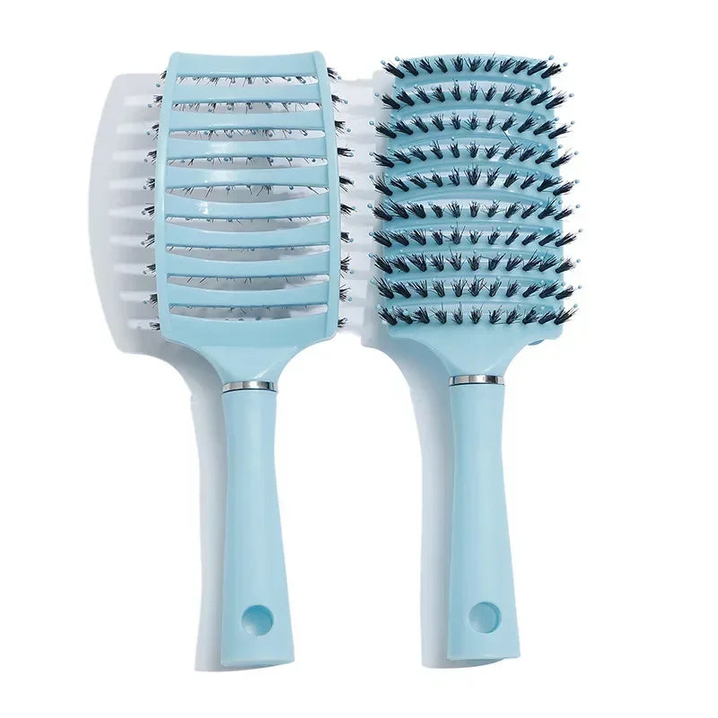 Detangle Bliss Hairbrush in Blue displaying front and back view