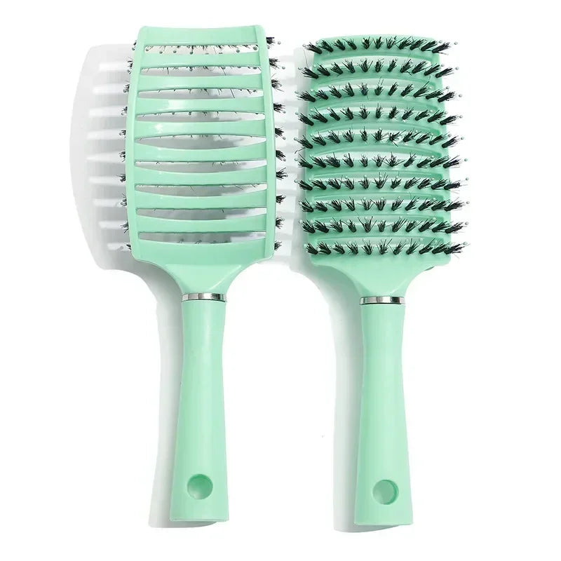 Detangle Bliss Hairbrush in Green displaying front and back view