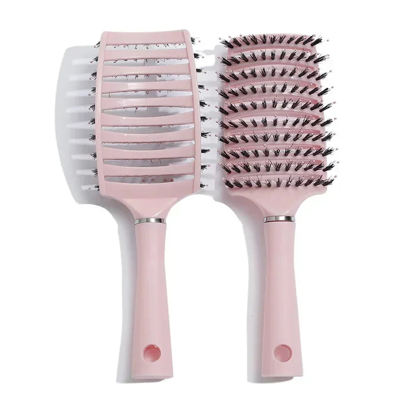 Detangle Bliss Hairbrush in Pink displaying front and back view