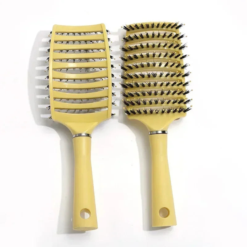 Detangle Bliss Hairbrush in Yellow displaying front and back view